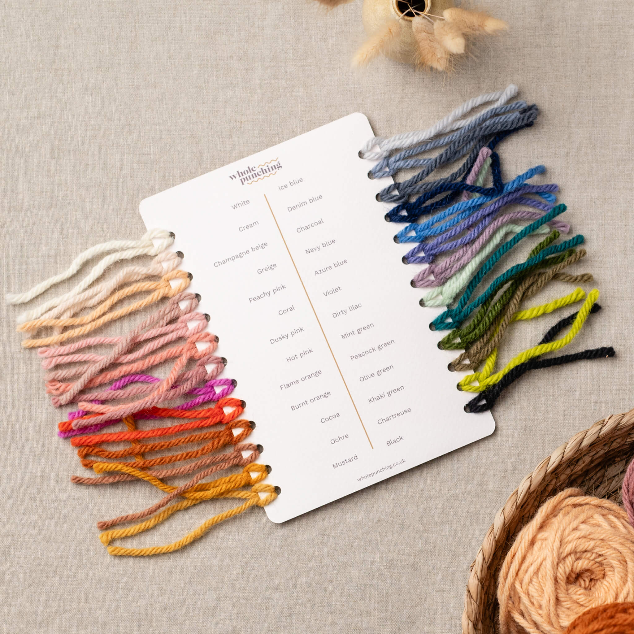 100% wool punch needle rug yarn shade card